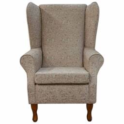 Handmade Floral High Back Armchair Camden Leaf Cocoa Fabric - thumbnail 2