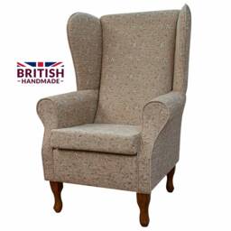 Handmade Floral High Back Armchair Camden Leaf Cocoa Fabric - thumbnail 1