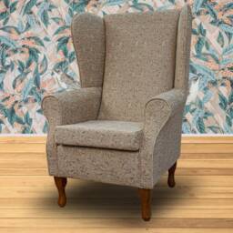 Handmade Floral High Back Armchair Camden Leaf Cocoa Fabric - thumbnail 3