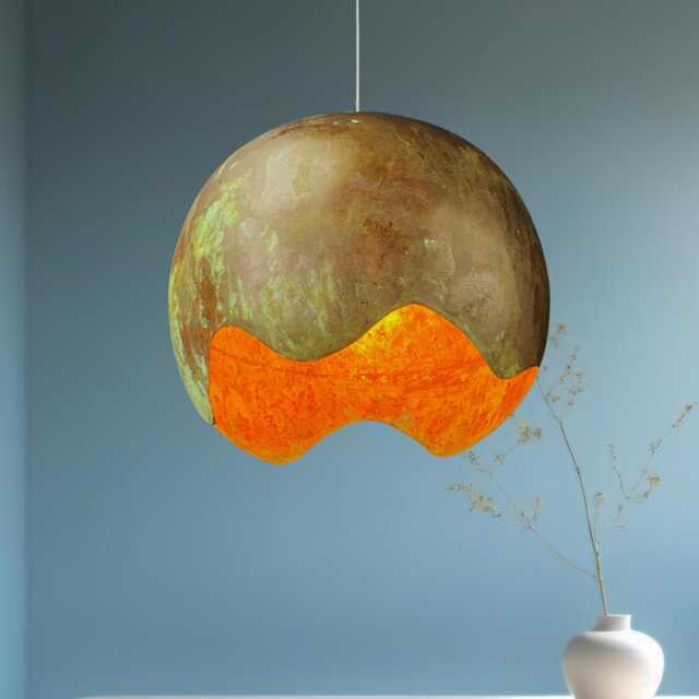 Handmade Copper Patina Pendant Light Artistic Wave Cut Globe Lamp - image 1