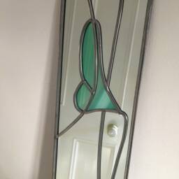 Mirror Pair Lily in Duck Egg Rennie Mackintosh Style Stained Glass Catfish Glass Art Nouveau 10x40cm - thumbnail 3