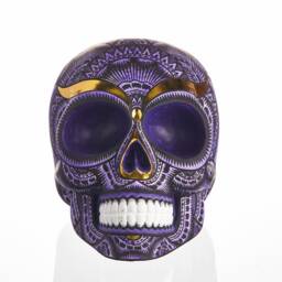 Hand Made Resin Skull, Hand Painted, Tribal Skull Art, Homeware, Purple - thumbnail 2