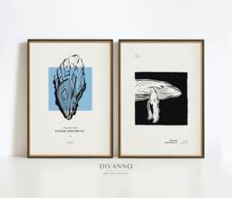 Minimalist Ocean Set Of 2 Prints, Eclectic Gallery Wall Art, Nautical Decor, Aesthetic Collection, Marine Animal Posters, Sea Fish Printable - thumbnail 1