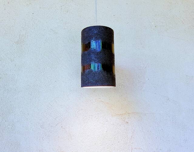Handmade Ceramic Cylinder Pendant Light Matte Black Glaze - image 1
