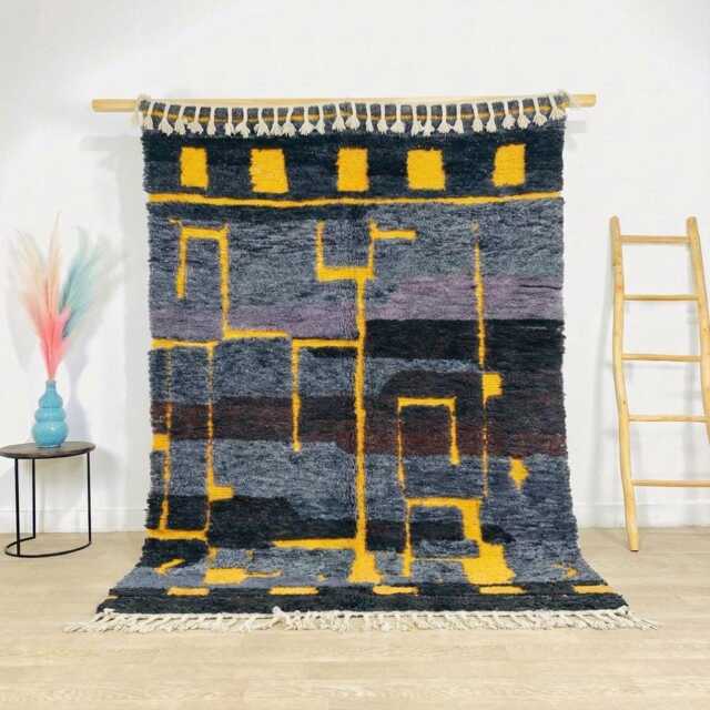 Dark Gray Yellow Geometric Moroccan Rug, Modern Abstract Block Berber Wool Carpet, Contemporary Decor, Custom Large Area Shag - image 1