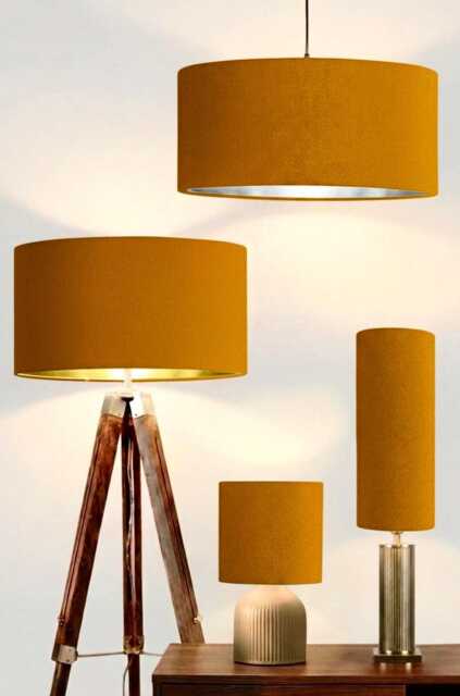 New Handmade Mustard Velvet Drum Lamp Shade Pendant Light All Shapes & Sizes Available Suitable For Tables Ceilings - image 1