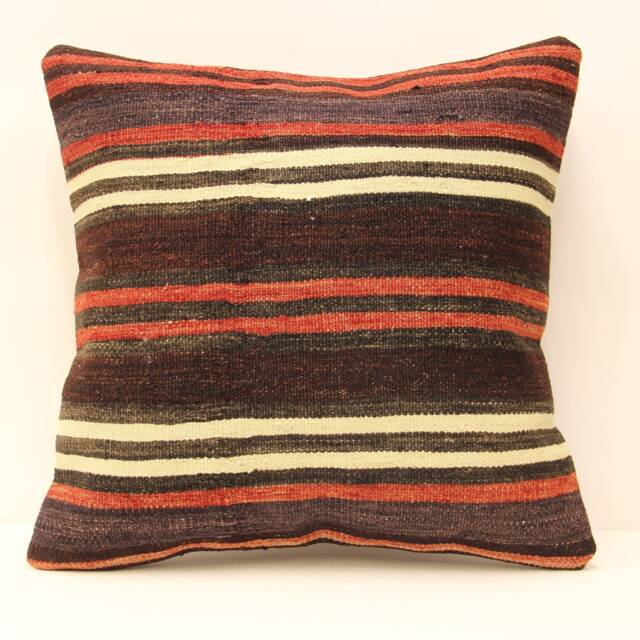Vintage Throw Kilim Pillow, 18x18 - 45x45 cm Turkish Pillow, Minimalist Cushion Cover Sofa Pillows, 4Kbf-453 - image 1