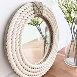 Small 41cm/16Inch Nautical Hampton Coastal Round Rope Mirror Twisted Home Decor Art Wall Hanging - thumbnail 2