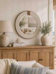 Small 41cm/16Inch Nautical Hampton Coastal Round Rope Mirror Twisted Home Decor Art Wall Hanging