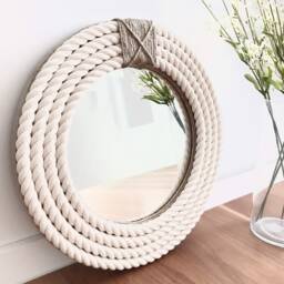 Small 41cm/16Inch Nautical Hampton Coastal Round Rope Mirror Twisted Home Decor Art Wall Hanging - thumbnail 4