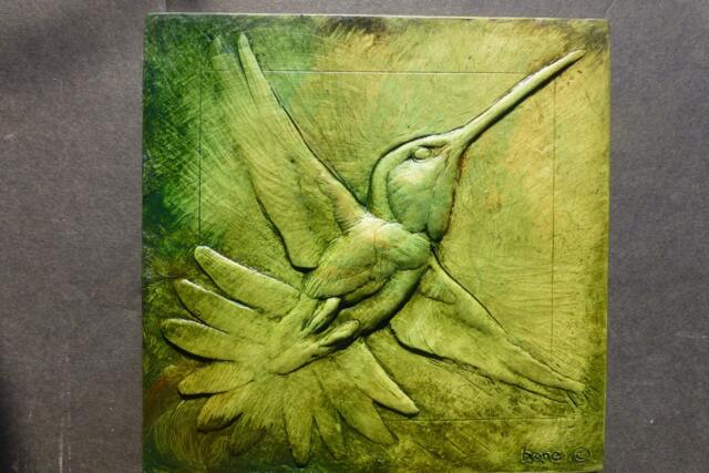 Hummingbird in Flight # 1 Inspirational Hand Made Bird Art Relief Sculpture - image 1