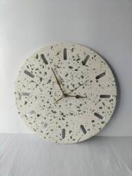 Handmade Terrazzo Wall Clock Green Recycled Glass, Silent Clock - thumbnail 1