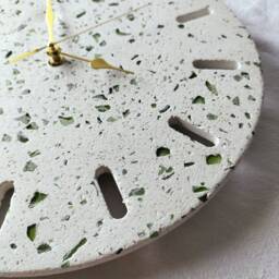 Handmade Terrazzo Wall Clock Green Recycled Glass, Silent Clock - thumbnail 4