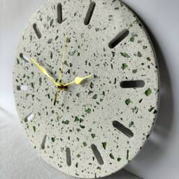 Handmade Terrazzo Wall Clock Green Recycled Glass, Silent Clock - thumbnail 2