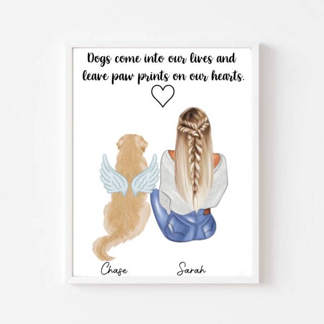 Personalised Dog & Owner Print, Dog Portrait, Dog Print, New Gift, Dog Memorial Print, Personalised Pet Gift - image 1