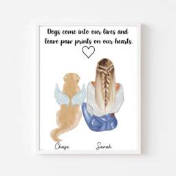 Personalised Dog & Owner Print, Dog Portrait, Dog Print, New Gift, Dog Memorial Print, Personalised Pet Gift - thumbnail 1