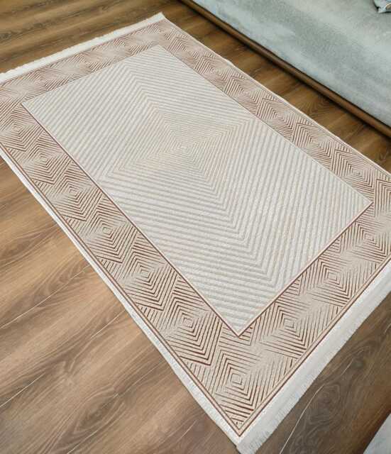Neutral Geometric Area Rug Washable Optical Illusion Carpet - image 1