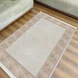 Neutral Geometric Area Rug Washable Optical Illusion Carpet - thumbnail 3