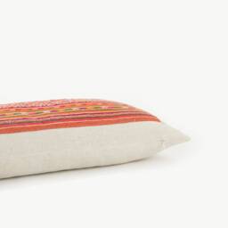 Handwoven Hmong Lumbar Pillow Cover Tribal Embroidered Textile, Hemp Back - thumbnail 4