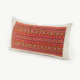 Handwoven Hmong Lumbar Pillow Cover Tribal Embroidered Textile, Hemp Back - thumbnail 3