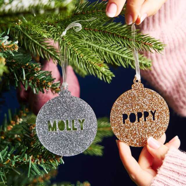 Personalized Glitter Acrylic Christmas Bauble - Metallic Ornament - image 1