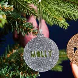 Personalized Glitter Acrylic Christmas Bauble - Metallic Ornament - thumbnail 2