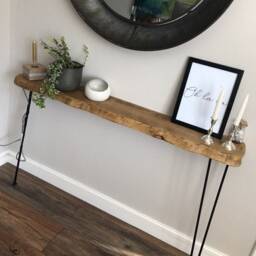 Live Edge Round Corners Console Table Hairpin Legs Wooden Rustic Hallway UK 48 Hours Dispatch/48 Delivery Radiator Shelf - thumbnail 1