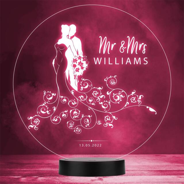 Married Wedding Day Anniversary Engagement Personalised Gift Colour Night Light - image 1