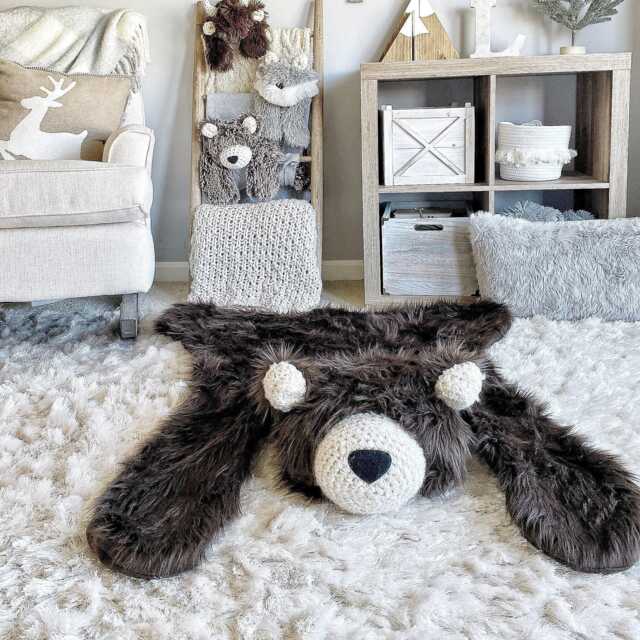 Brown Grizzly Bear Rug in Faux Fur For Woodland Nursery - image 1