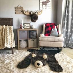 Brown Grizzly Bear Rug in Faux Fur For Woodland Nursery - thumbnail 3