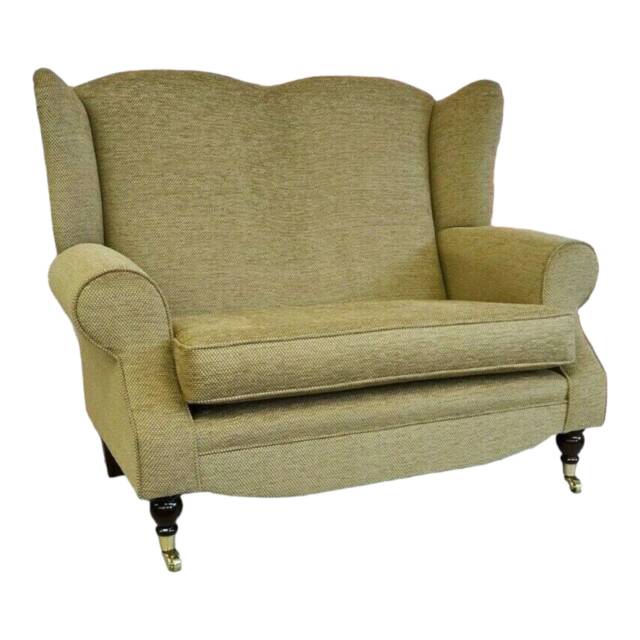 Wing Back Queen Anne Cottage 2 Seat Sofa -Golden Brown Basketweave Fabric - image 1
