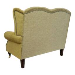 Wing Back Queen Anne Cottage 2 Seat Sofa -Golden Brown Basketweave Fabric - thumbnail 3