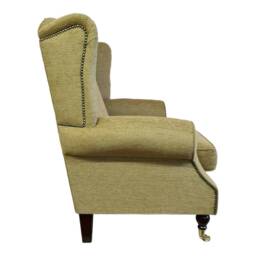 Wing Back Queen Anne Cottage 2 Seat Sofa -Golden Brown Basketweave Fabric - thumbnail 2