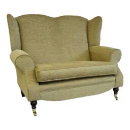 Wing Back Queen Anne Cottage 2 Seat Sofa -Golden Brown Basketweave Fabric - thumbnail 1