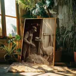 Velociraptor Farmer Art Print Alternative History Dinosaur Poster - thumbnail 3