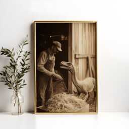 Velociraptor Farmer Art Print Alternative History Dinosaur Poster - thumbnail 2