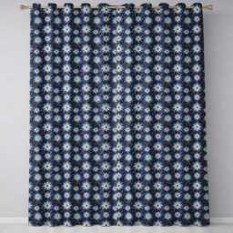 Blue White Starburst Floral Firework Seamless Pattern Celebration Design Readymade Eyelet Ring Top Thermal 100% Blackout Curtains - thumbnail 2