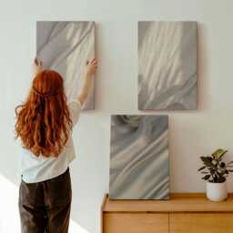 Canvas Art Set Of 3 - Close-Up Natural Fabric Structures in Boho Style, Beige Wall Art, Textures Hanging Piece