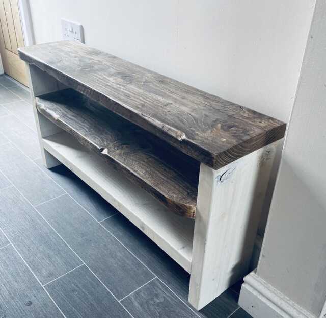 Rustic Reclaimed Wood Shoe Bench -Farmhouse Hallway Storage - image 1