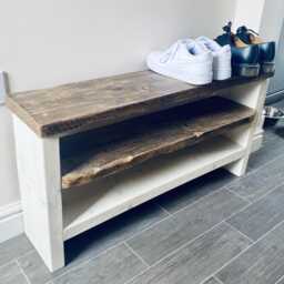 Rustic Reclaimed Wood Shoe Bench -Farmhouse Hallway Storage - thumbnail 3