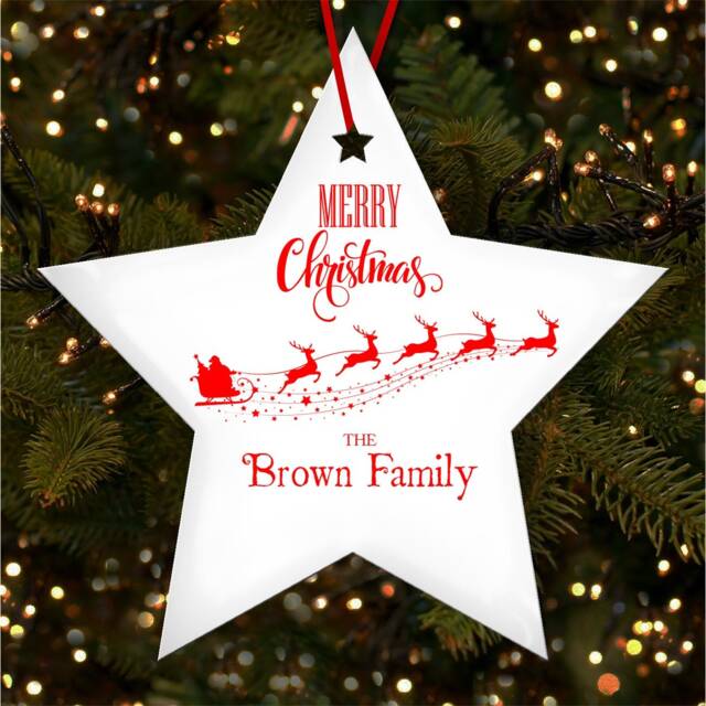 Family Name Santa His Sleigh Personalised Christmas Tree Ornament Decoration