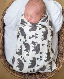 Organic Baby Blanket Geometric Bear Print Swaddle - thumbnail 1