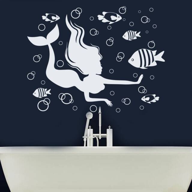Mermaid Wall Decals, Nautical Sea Design, Fish Decal For Bathroom Decor, Sticker, Vinyl For J450 - image 1