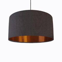 Charcoal Lampshade in Linen With Copper Lining, Large Textured Plain Ceiling Lightshade