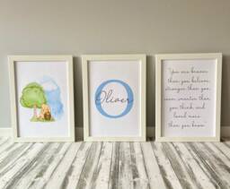 Set Of 3 Winnie The Pooh Personalised Name Print - Nursery New Baby Boy Gift Quote Print Baby - thumbnail 1