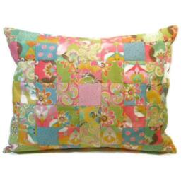 Patchwork Cushion, Pillow, Decorative Pillow Cover, Pink, Green, Gold in Fun Throw - thumbnail 1