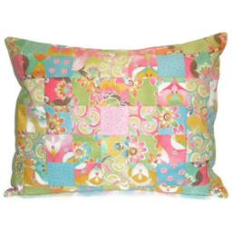 Patchwork Cushion, Pillow, Decorative Pillow Cover, Pink, Green, Gold in Fun Throw - thumbnail 2