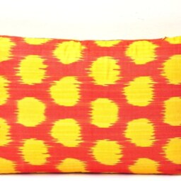 Handloom Ikat Lumbar Pillow Cover, Red & Yellow, Boho Decor - 15x24 Inches - thumbnail 2