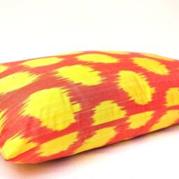 Handloom Ikat Lumbar Pillow Cover, Red & Yellow, Boho Decor - 15x24 Inches - thumbnail 3