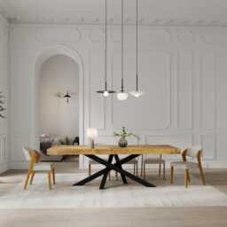 Boston Crossover Dining Table Rustic Solid Wood Industrial Straight Edge Steel Base - thumbnail 2